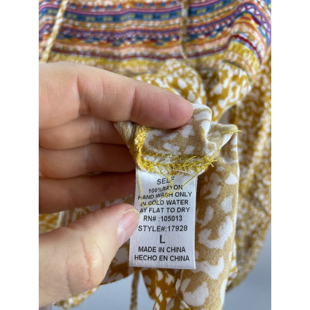 Savanna Jane Women's Large Southwestern Embroidered Yellow Peasant Bouse - Picture 6 of 9